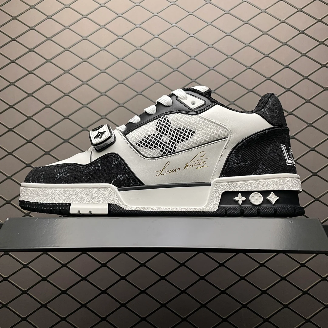 LV Trainers Velcro Strap Monogram Denim Black - Image 2