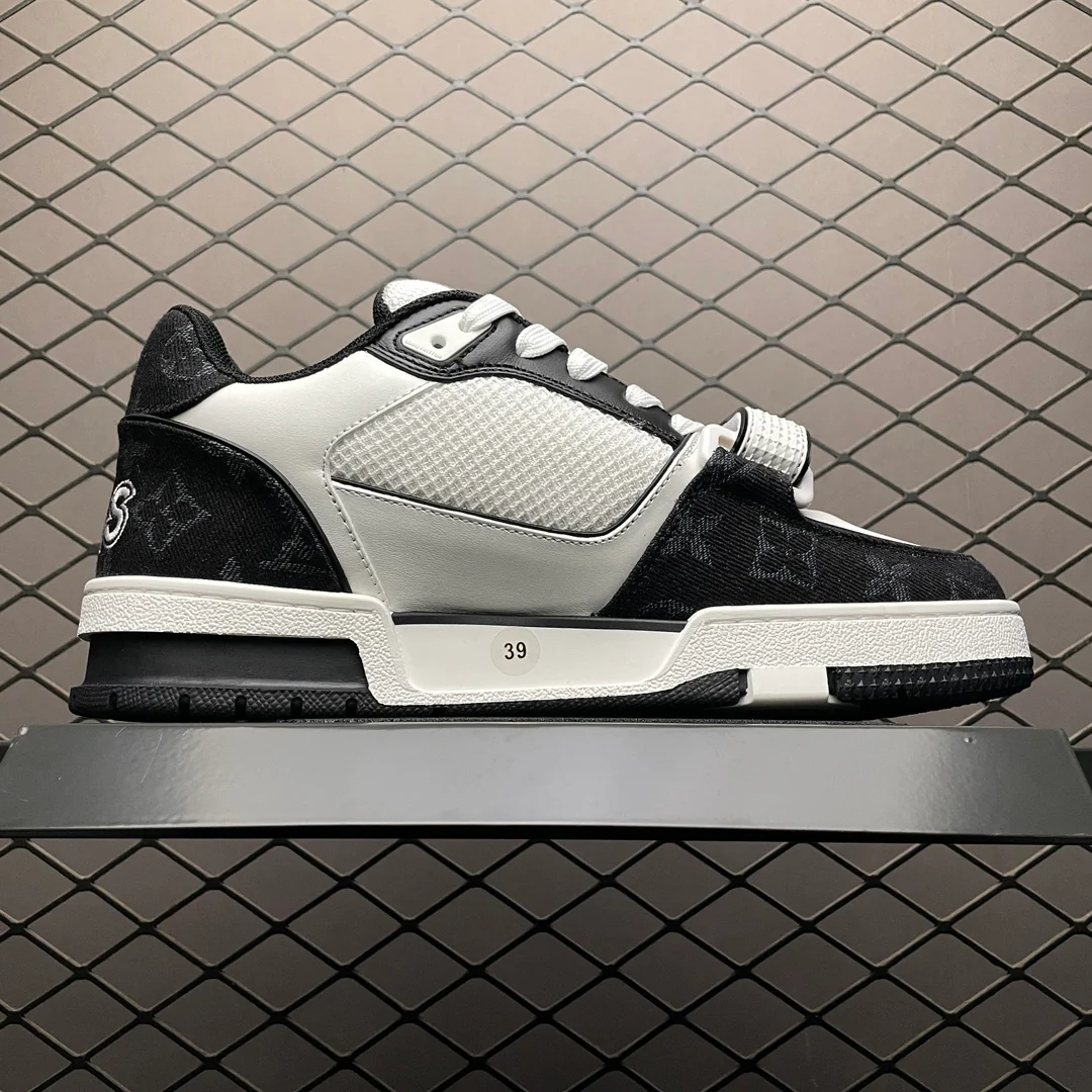 LV Trainers Velcro Strap Monogram Denim Black - Image 3