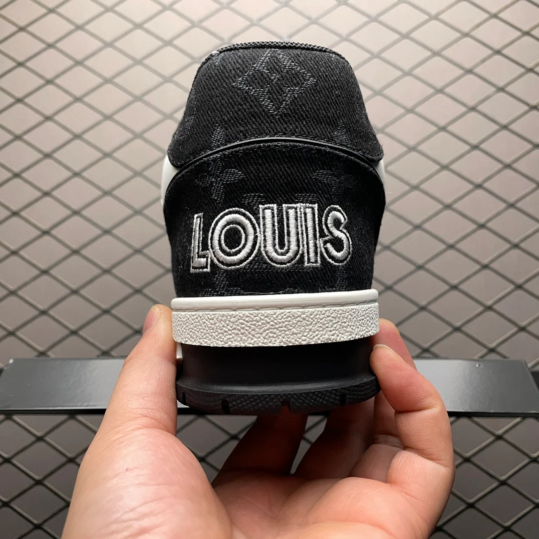 LV Trainers Velcro Strap Monogram Denim Black - Image 5