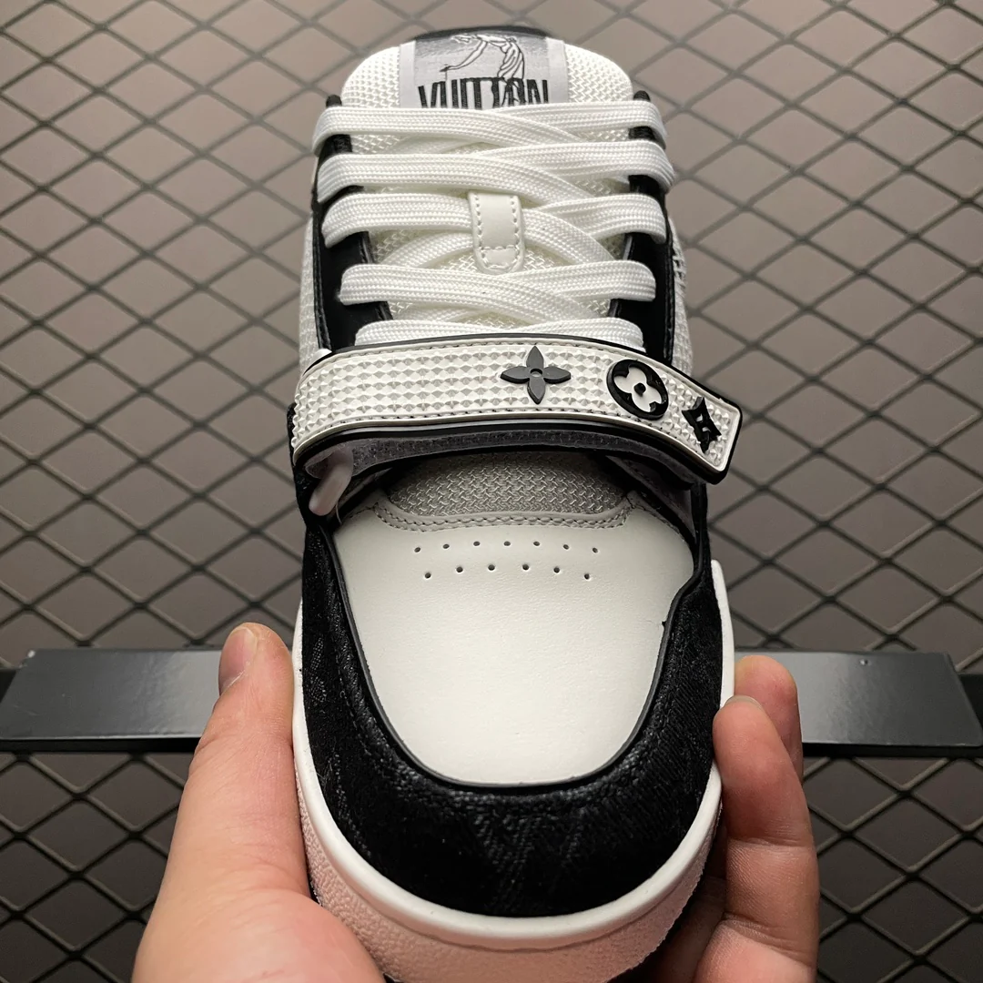 LV Trainers Velcro Strap Monogram Denim Black - Image 6