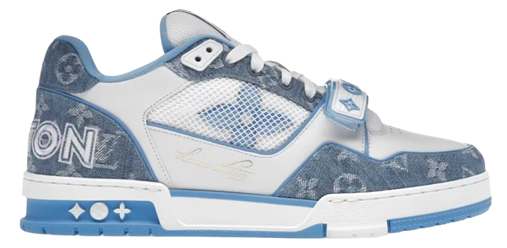 LV Trainers Velcro Strap Monogram Denim Blue