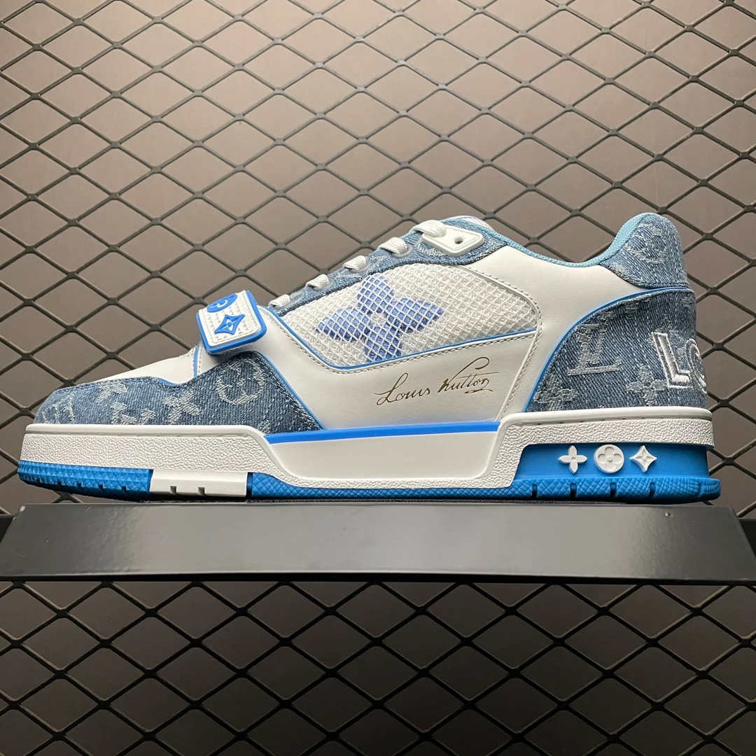 LV Trainers Velcro Strap Monogram Denim Blue - Image 2