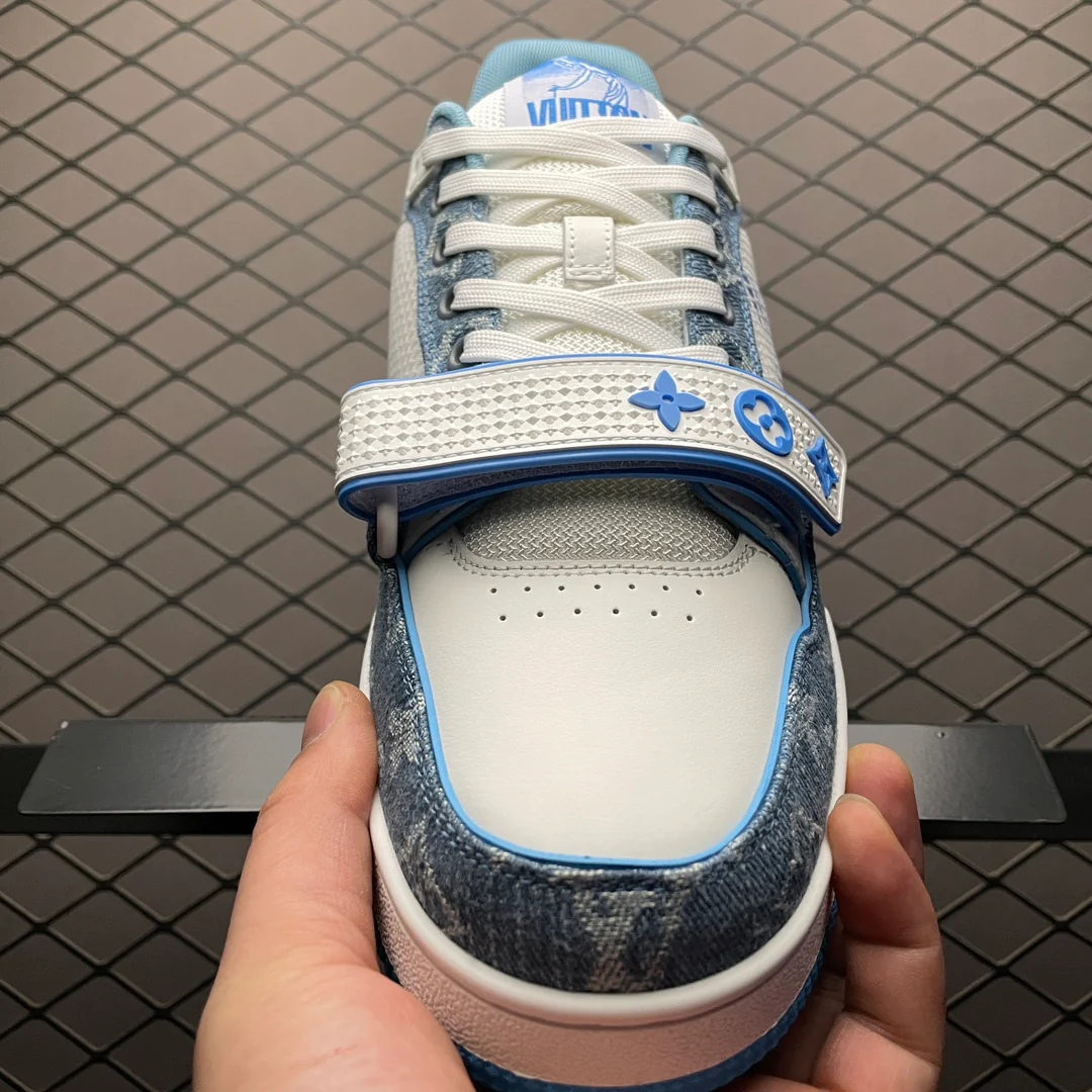 LV Trainers Velcro Strap Monogram Denim Blue - Image 5