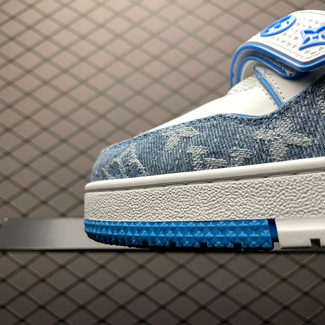 LV Trainers Velcro Strap Monogram Denim Blue - Image 7
