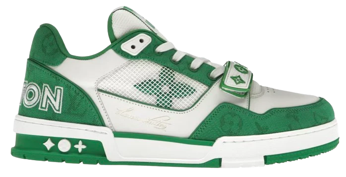 LV Trainers Velcro Strap Monogram Denim Green