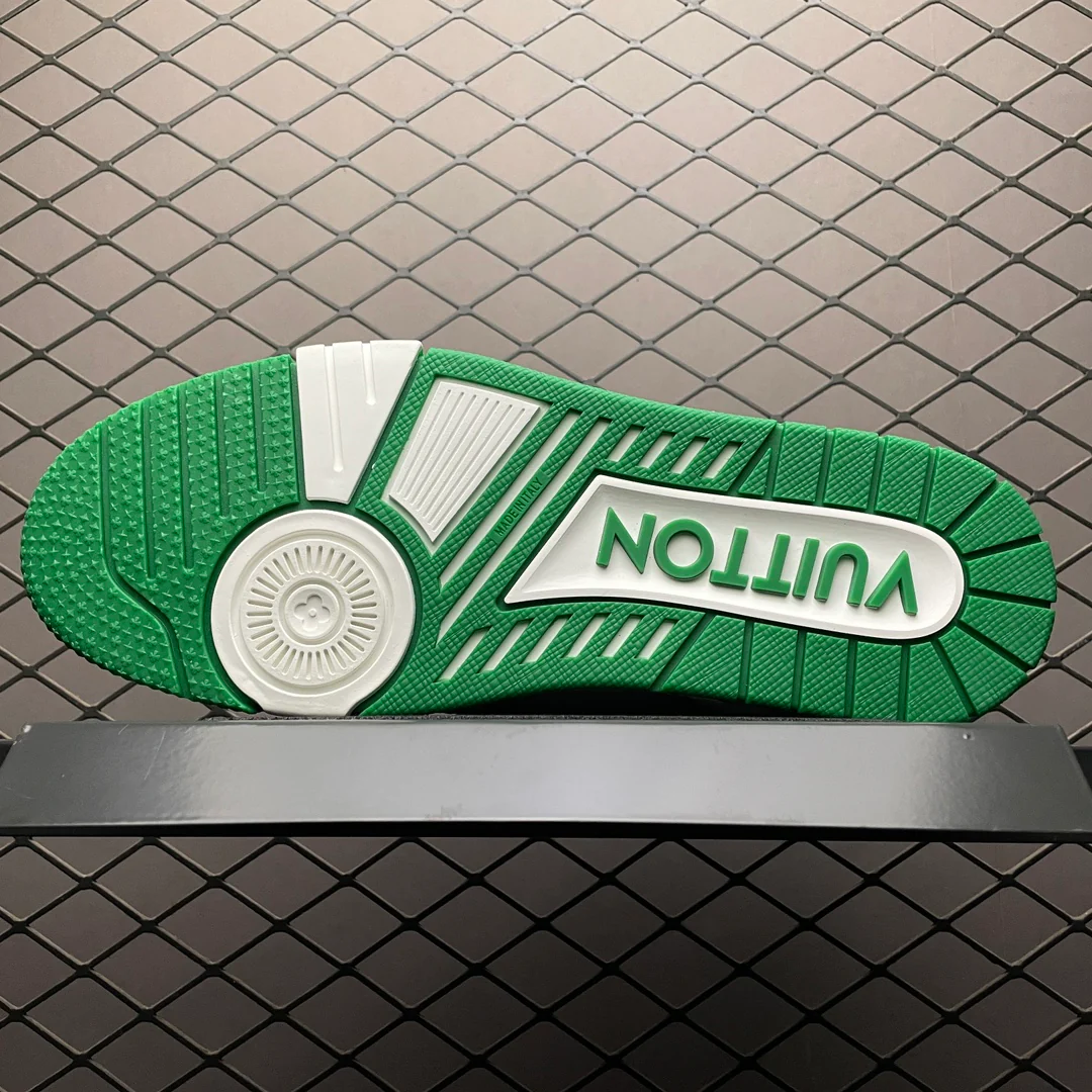 LV Trainers Velcro Strap Monogram Denim Green - Image 4