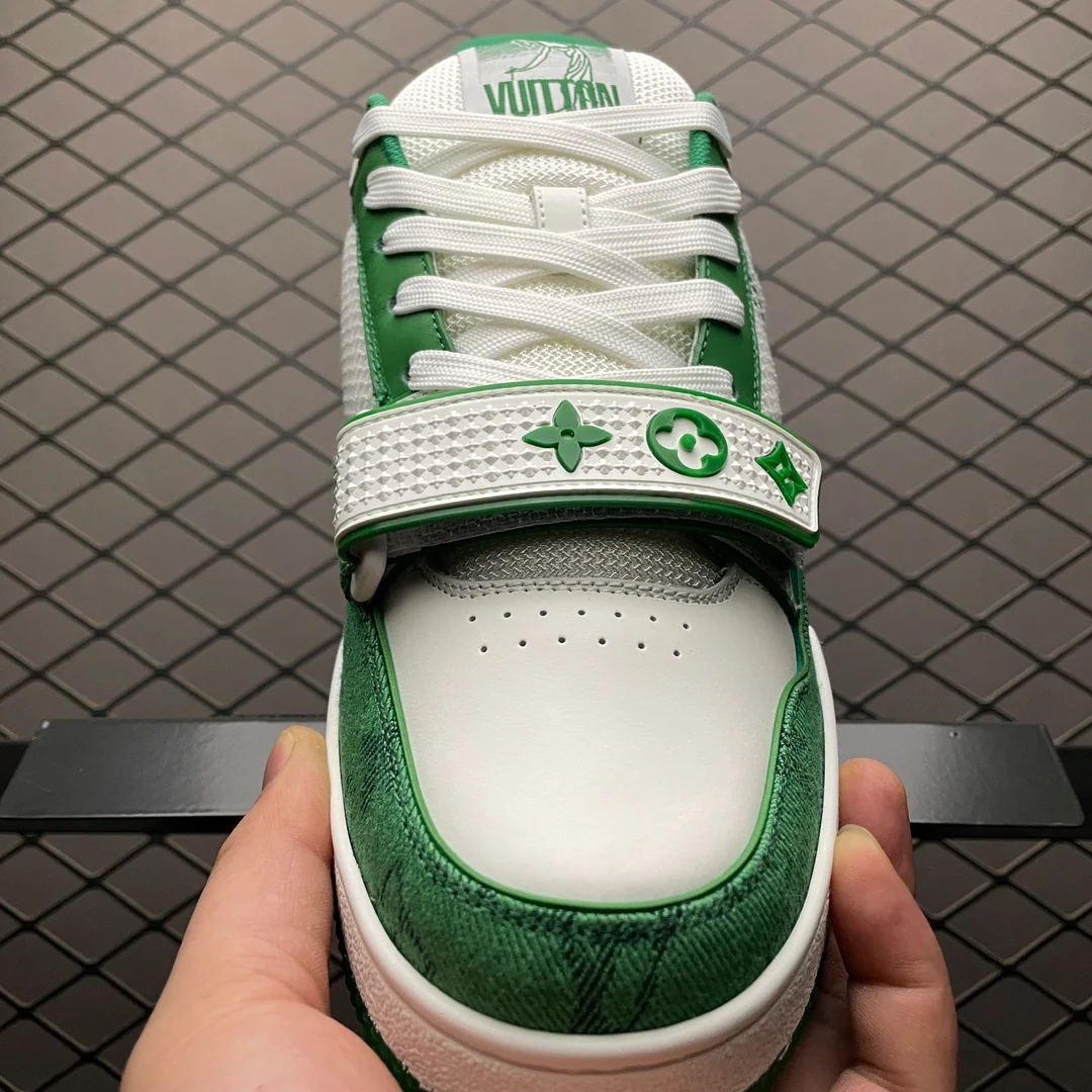 LV Trainers Velcro Strap Monogram Denim Green - Image 5
