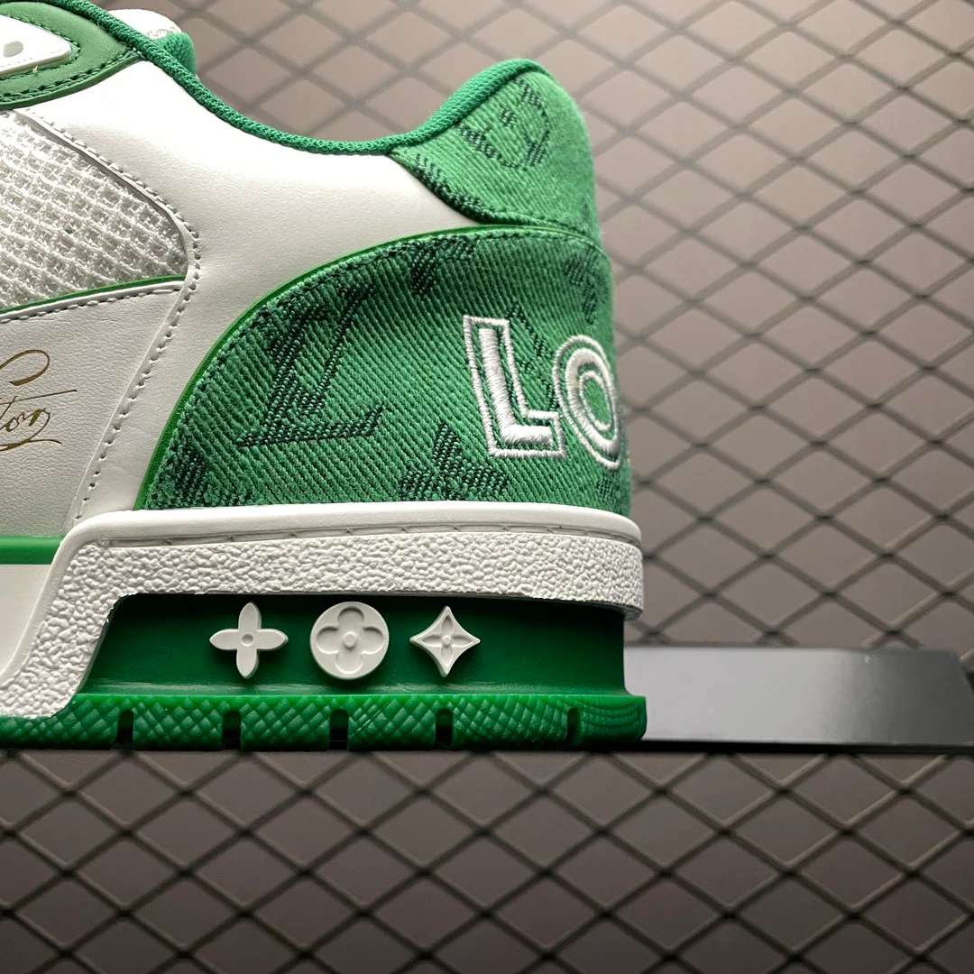 LV Trainers Velcro Strap Monogram Denim Green - Image 7