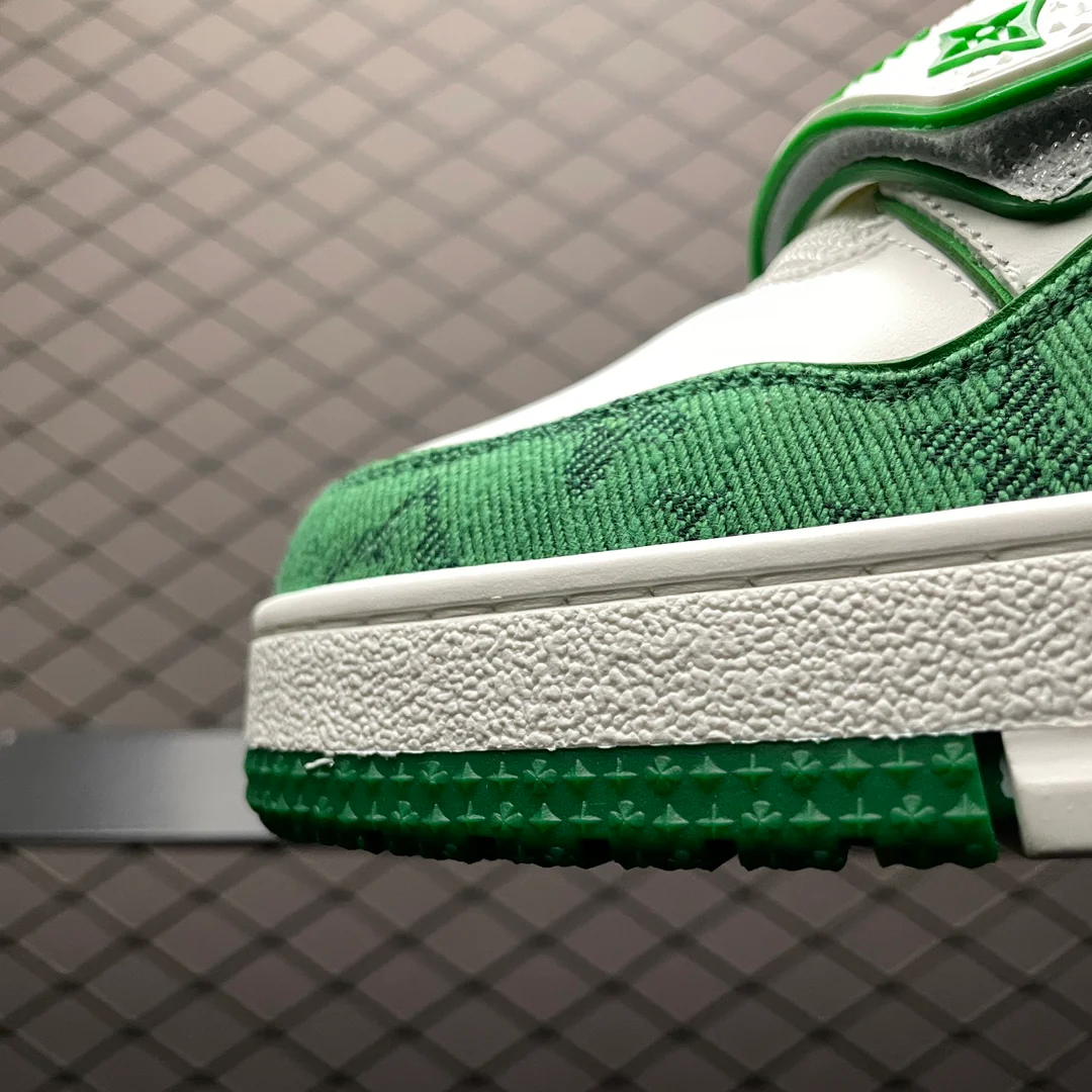LV Trainers Velcro Strap Monogram Denim Green - Image 9
