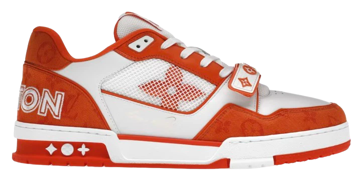 LV Trainers Velcro Strap Monogram Denim Orange