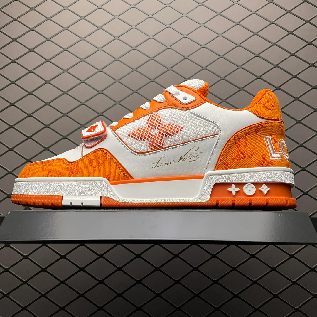 LV Trainers Velcro Strap Monogram Denim Orange - Image 2