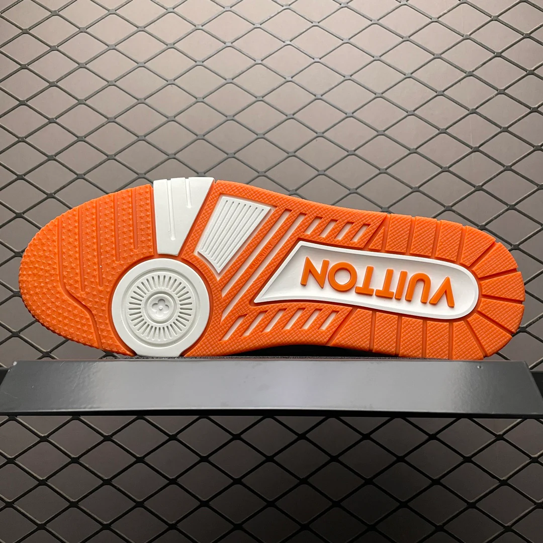 LV Trainers Velcro Strap Monogram Denim Orange - Image 4