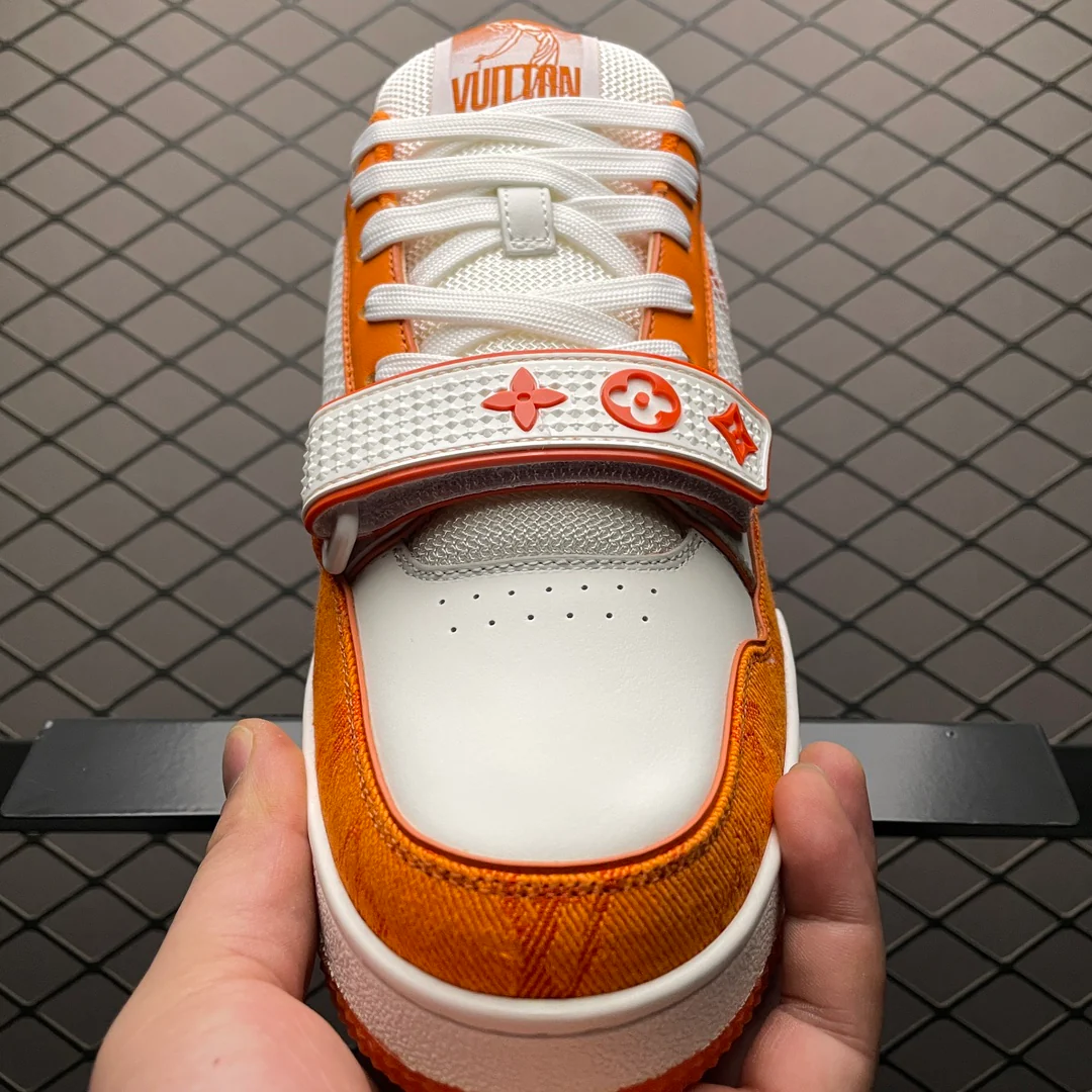 LV Trainers Velcro Strap Monogram Denim Orange - Image 6