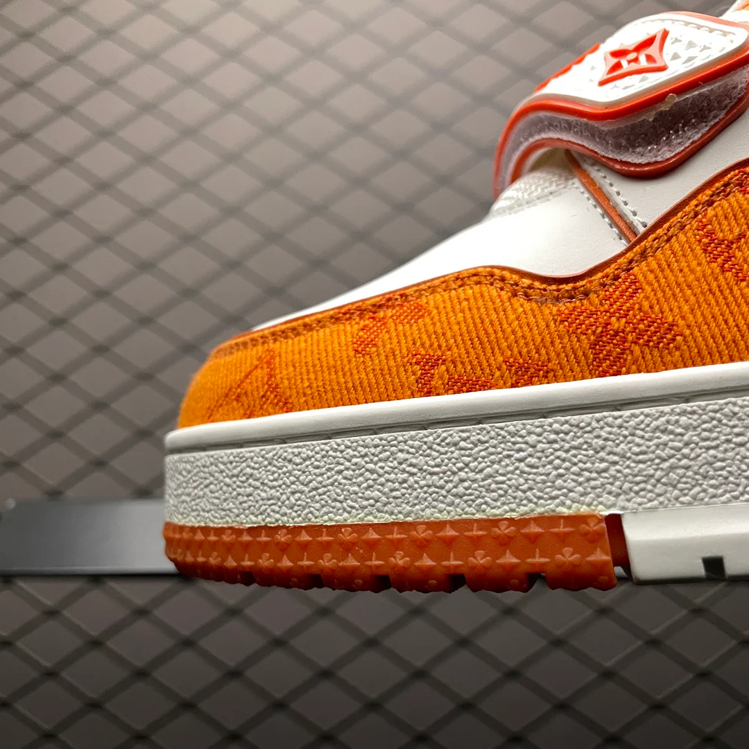 LV Trainers Velcro Strap Monogram Denim Orange - Image 7