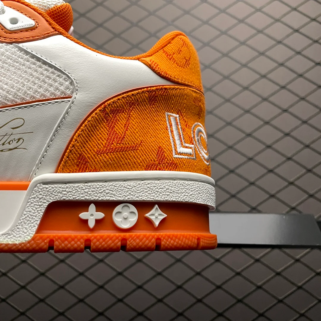 LV Trainers Velcro Strap Monogram Denim Orange - Image 8