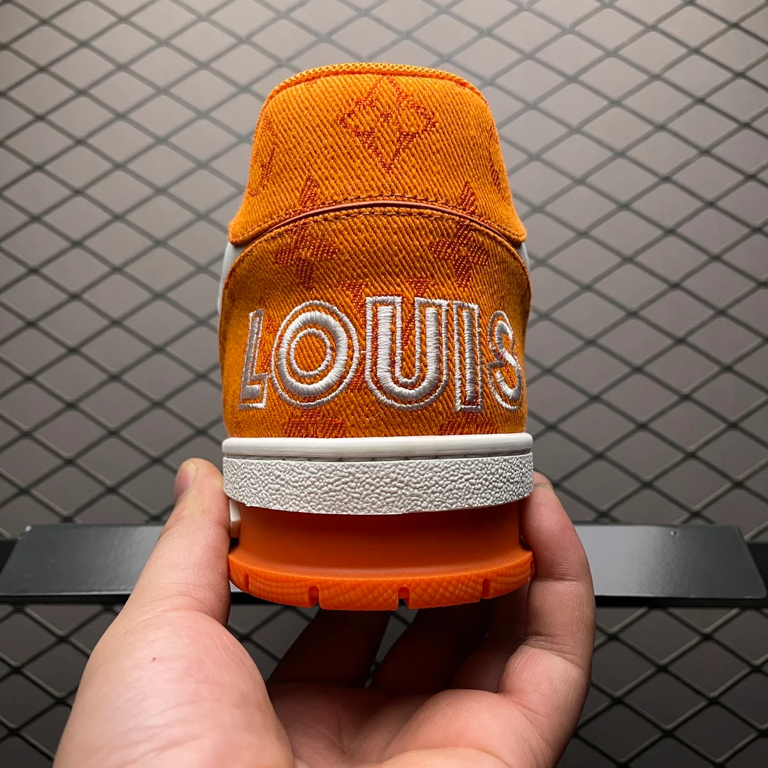 LV Trainers Velcro Strap Monogram Denim Orange - Image 9