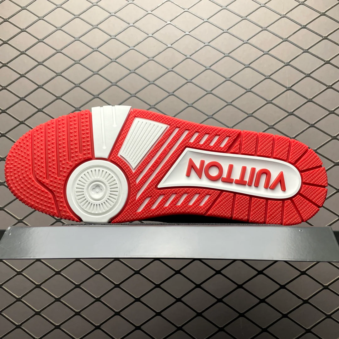 LV Trainers Velcro Strap Monogram Denim Red - Image 4
