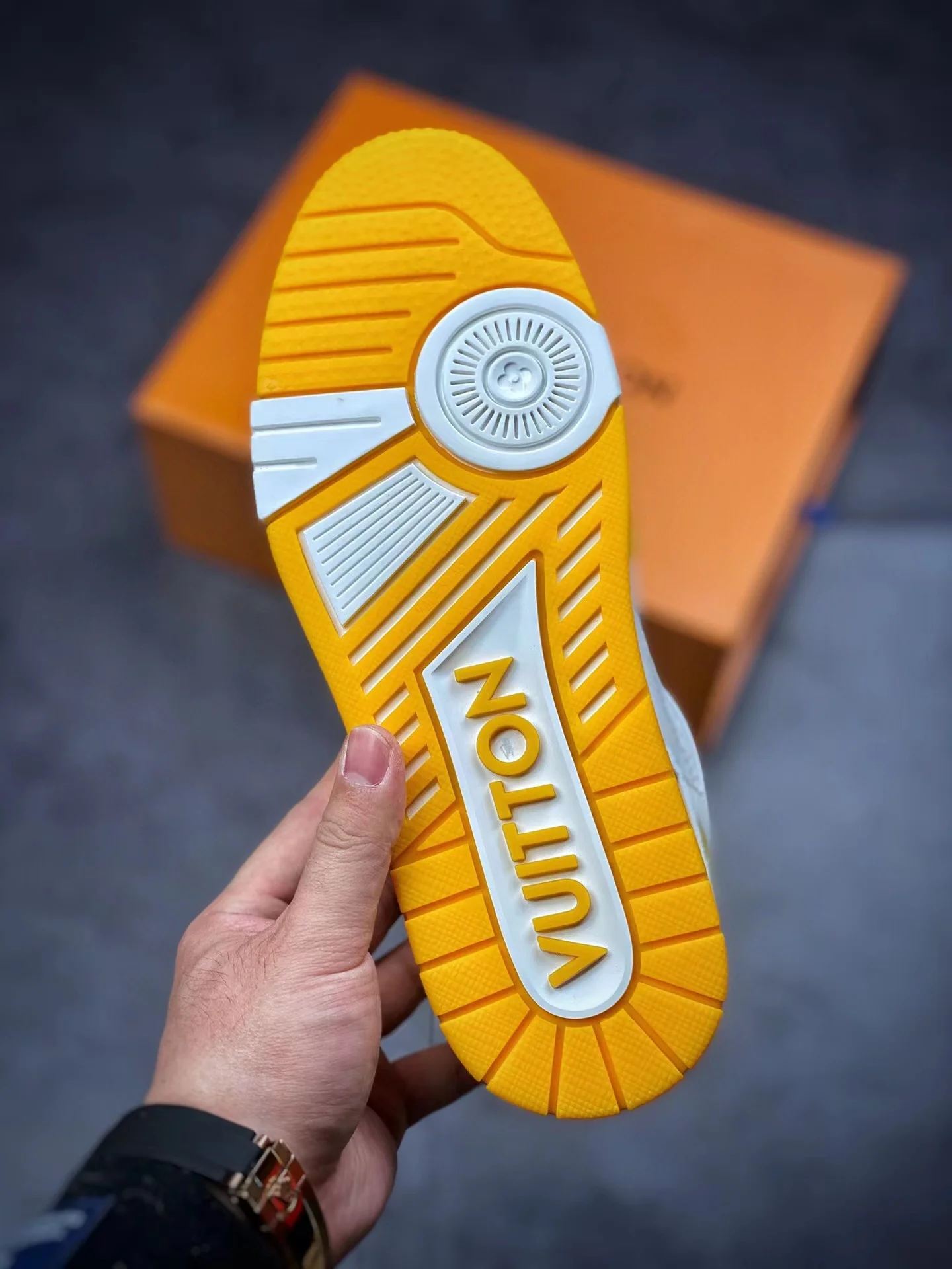 LV Trainers Velcro Strap Monogram Denim Yellow - Image 10