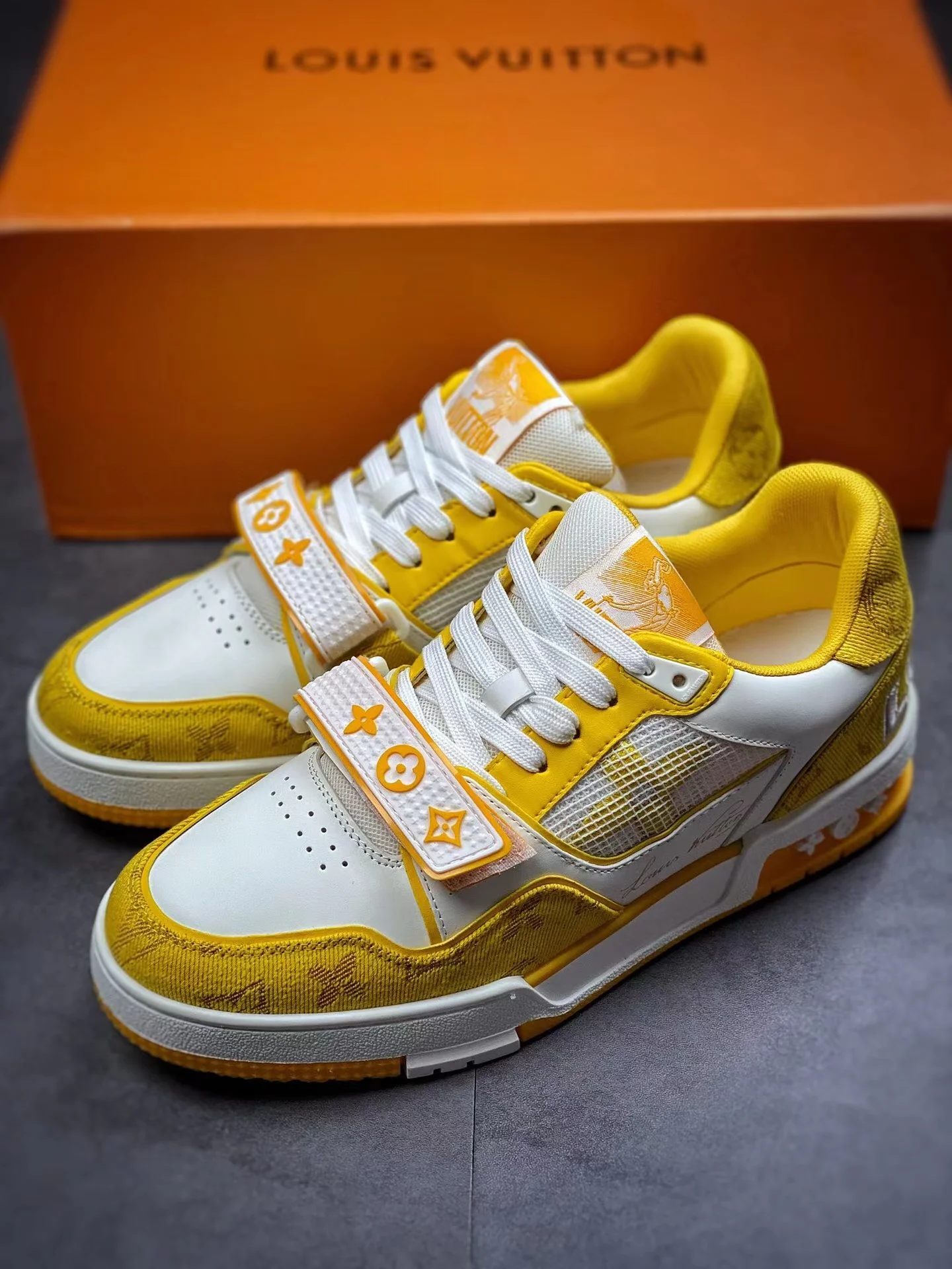 LV Trainers Velcro Strap Monogram Denim Yellow - Image 2