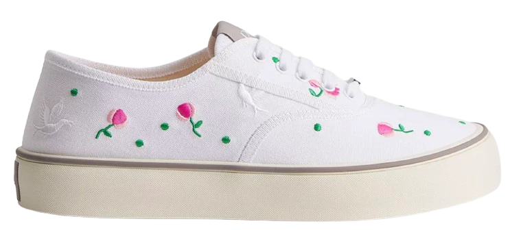 Saltwind Sneaker Doves & Roses Motif on White Cotton