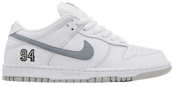SB Dunk X Supreme White Metallic Silver (2025)